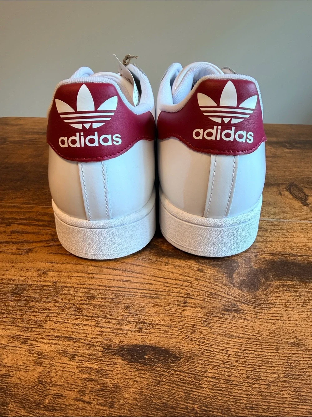 Adidas Men’s Superstar Leather Sneaker - White with Red Stripes 11M